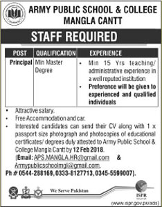 Jobs in Army Public School & College System 07 Feb 2018