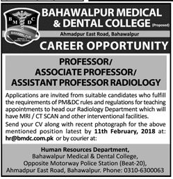 Jobs in Bahawalpur Medical and Dental College 28 Jan 2018