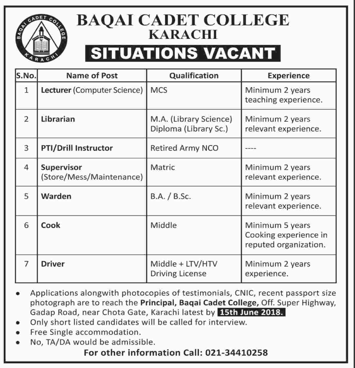 Jobs in Baqai Cadet College 03 June 2018