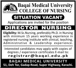 Jobs in Baqai Medical University in Karachi 11 Feb 2018