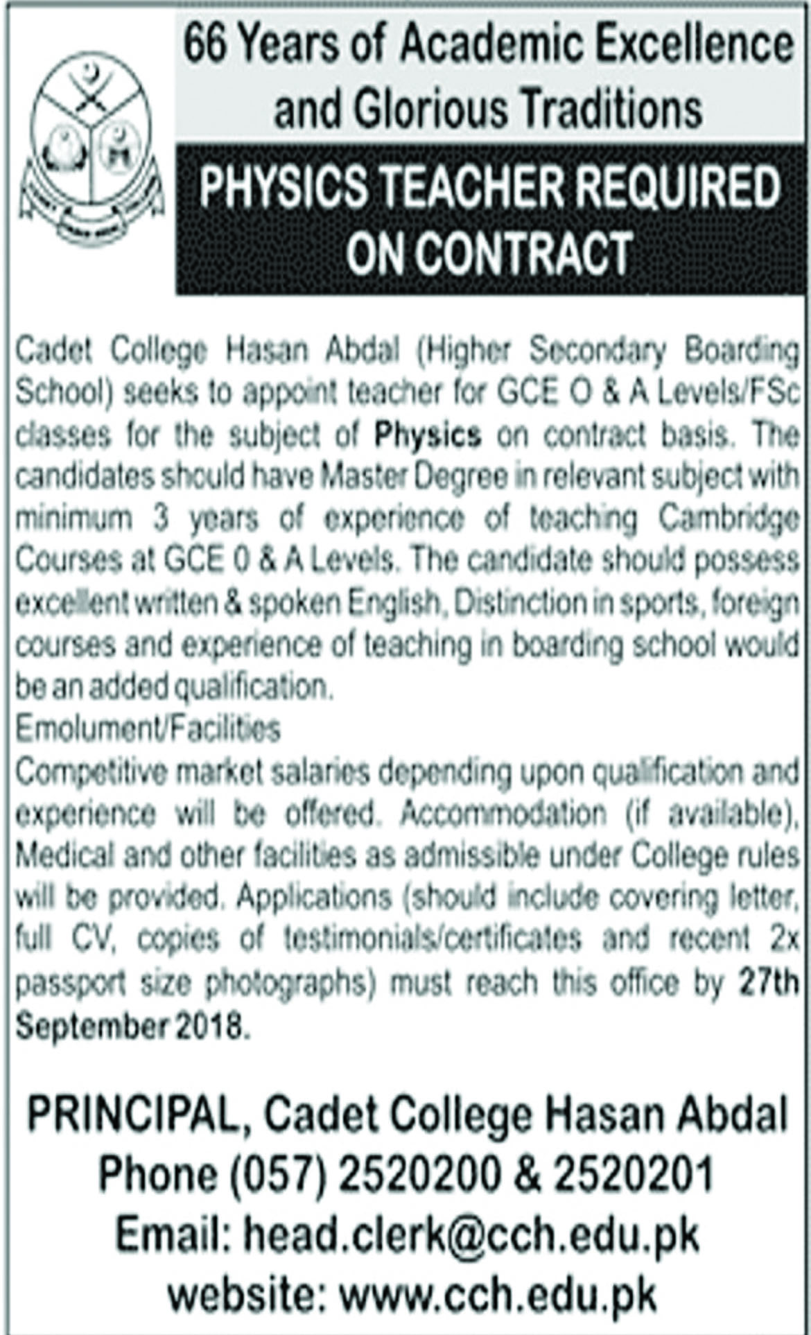 Jobs In Cadet College Hasan Abdal 14 Sep 2018