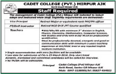 Jobs In Cadet College PVT Mirpur 14 Mar 2018