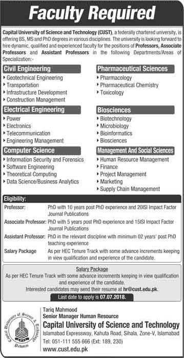 Jobs in Capital University of Science and Technology 24 June 2018