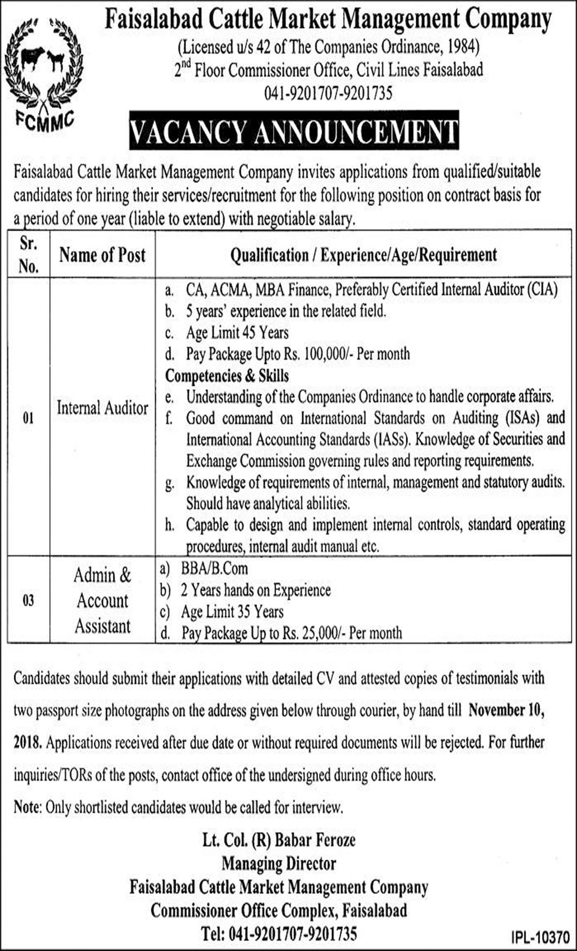 Jobs In Cattle Market Management Company 25 Oct 2018