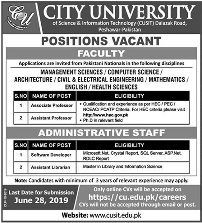 Jobs In City University Science & Information Technology 2019