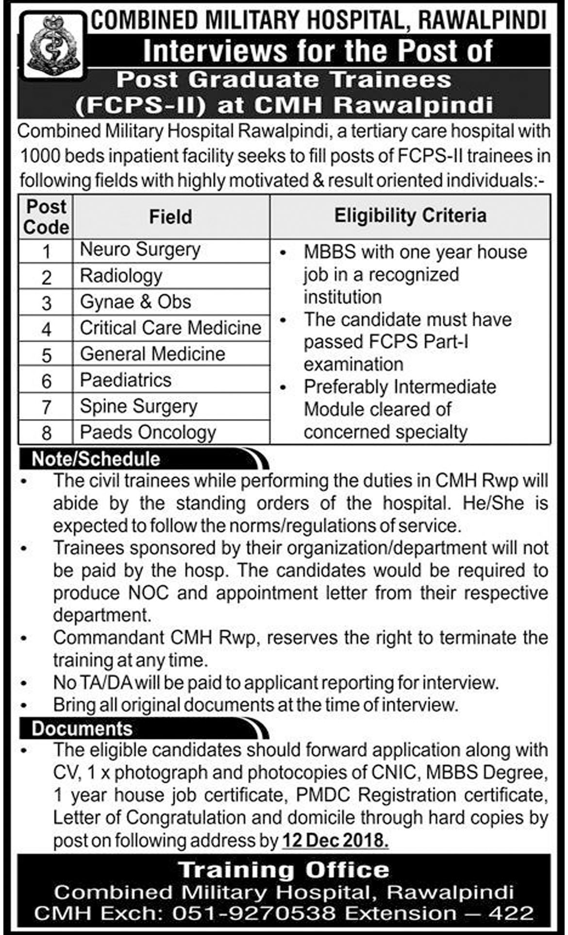 Jobs In Combined Military Hospital Rawalpindi 05 Dec 2018