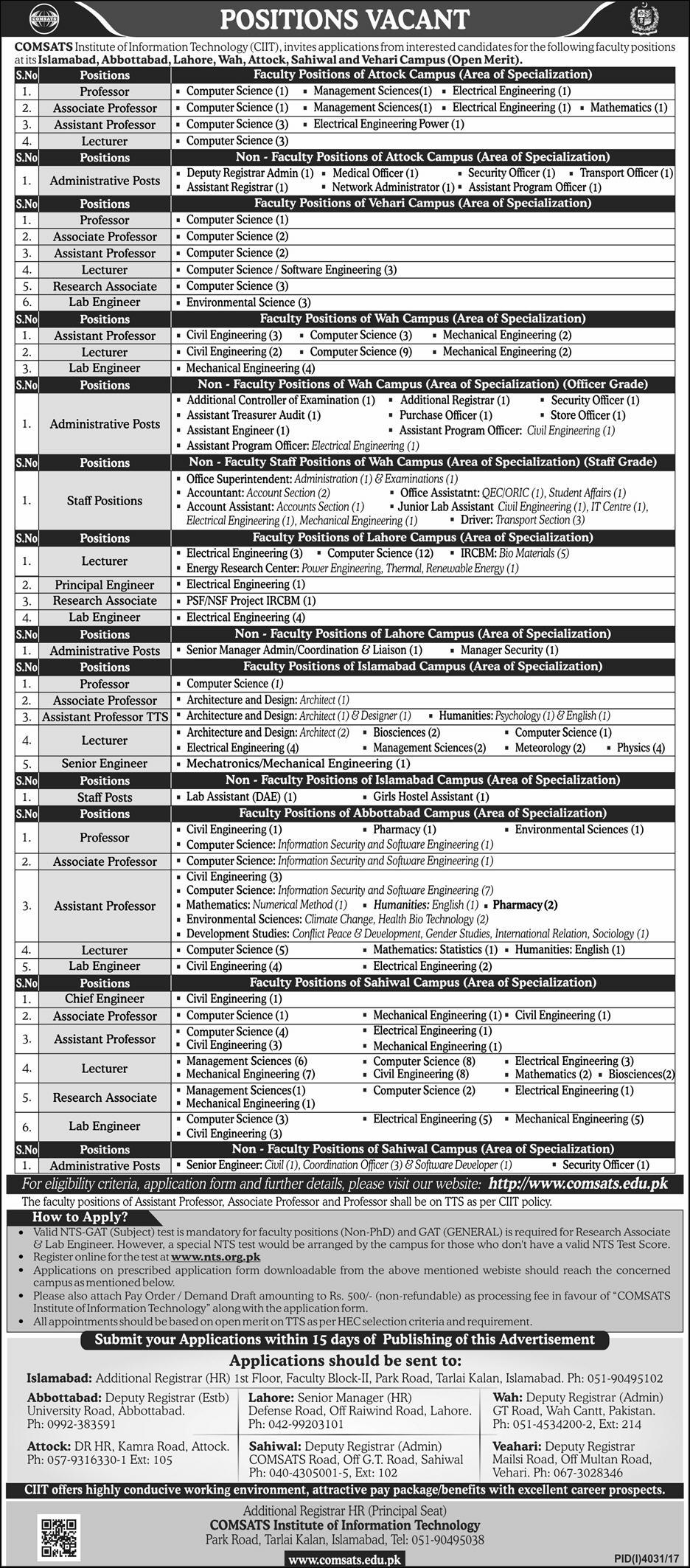 Jobs in Comsats Institute of Information Technology 28 Jan 2018