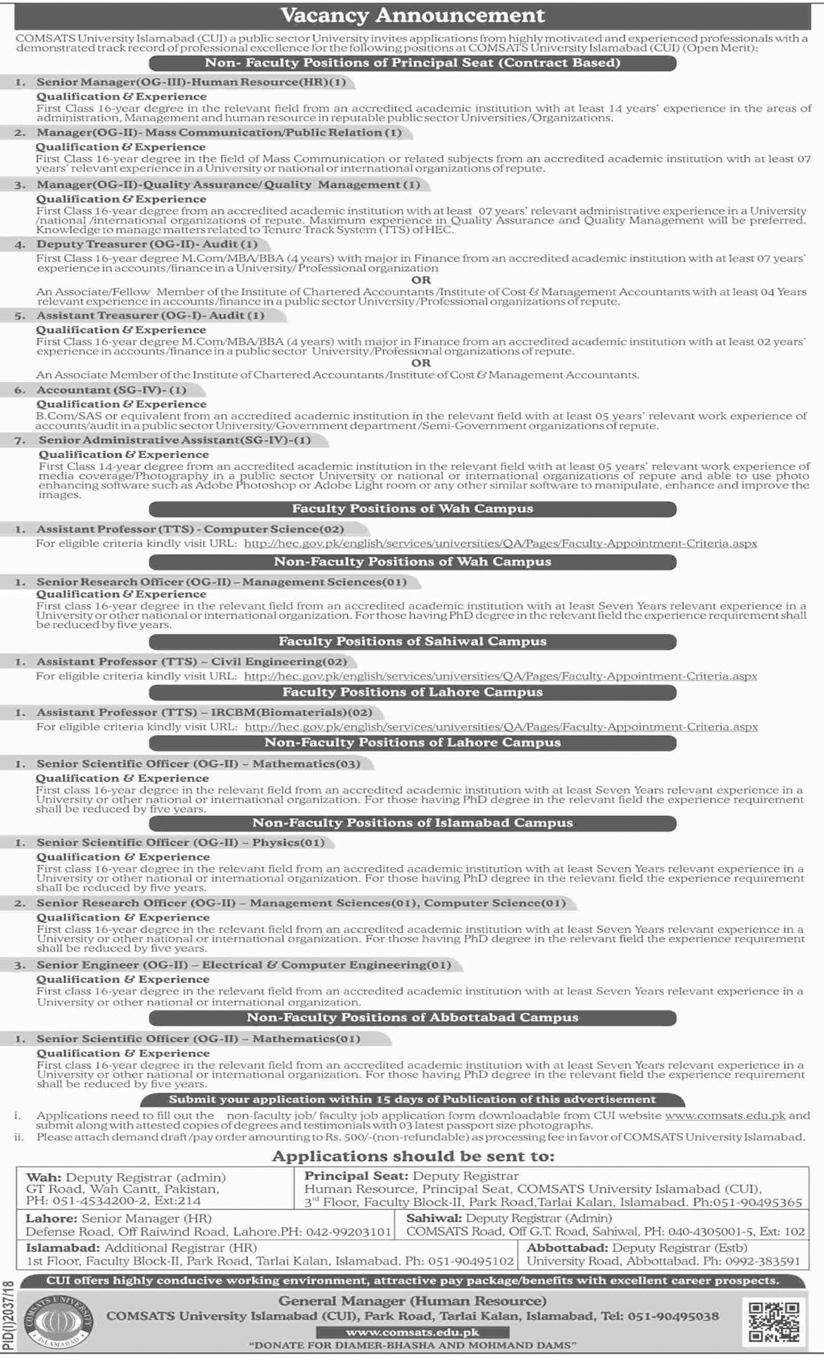 Jobs In COMSATS University Islamabad 07 Nov 2018