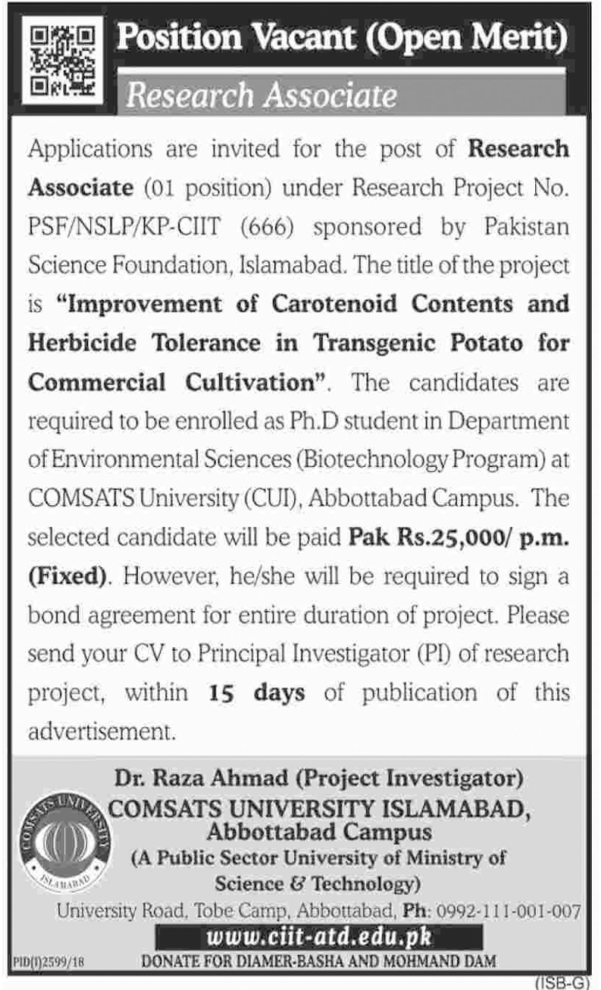 Jobs In COMSATS University Islamabad 11 Dec 2018