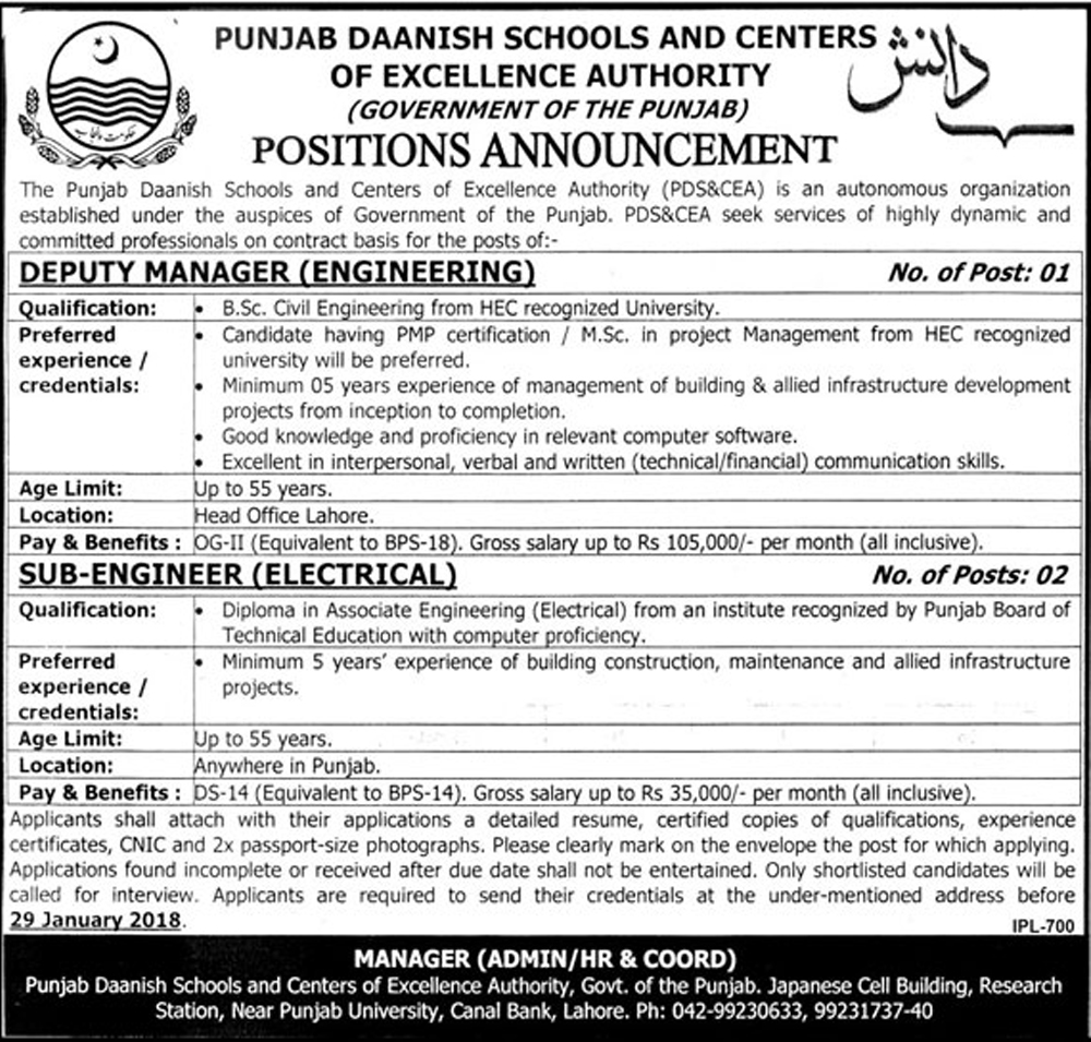 Jobs In Danish School Govt Of Punjab 18 Jan 2018