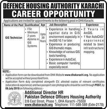 Jobs in Defense Housing Authority Karachi 27 June 2018