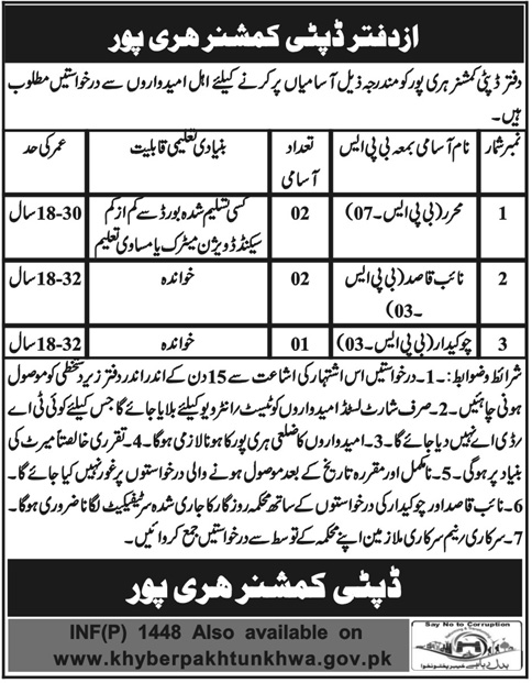 Jobs in Deputy Commissioner Haripur 27 March 2018