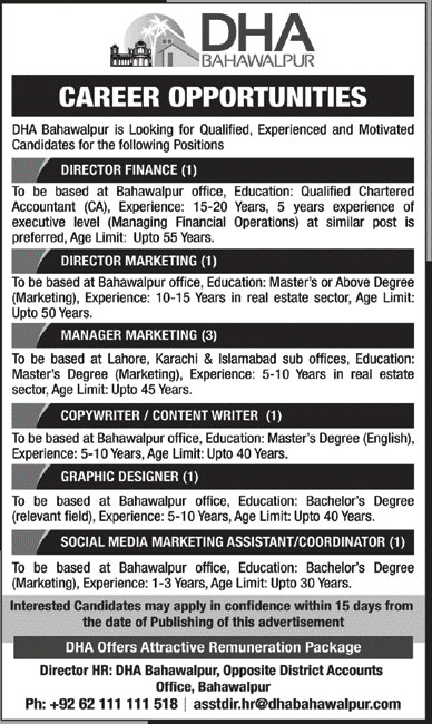 Jobs in DHA Bahawalpur 14 March 2018