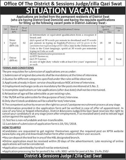 Jobs in District and Session Courts 27 April 2018