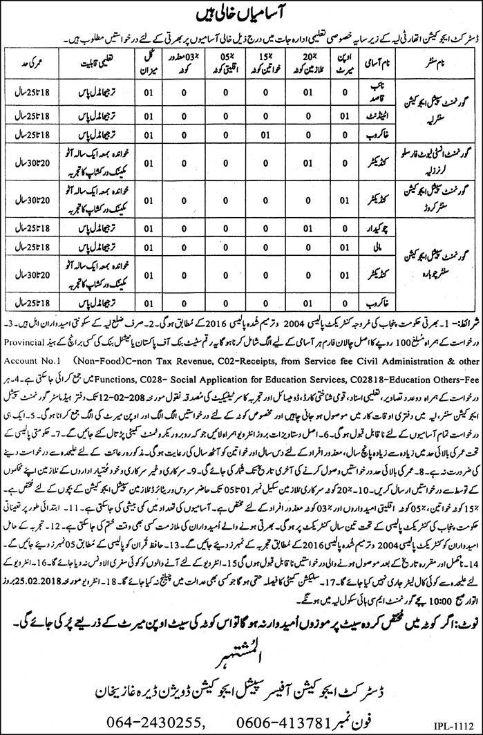 Jobs In District Education Authority Layyah 25 Jan 2018