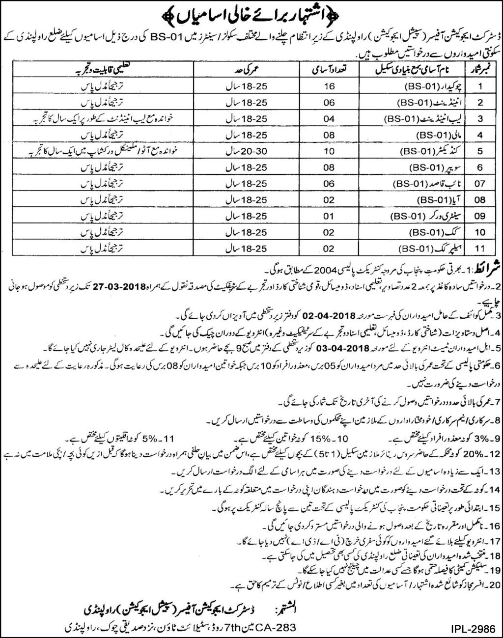 Jobs In District Sepcial Education Officers Office 09 Mar 2018