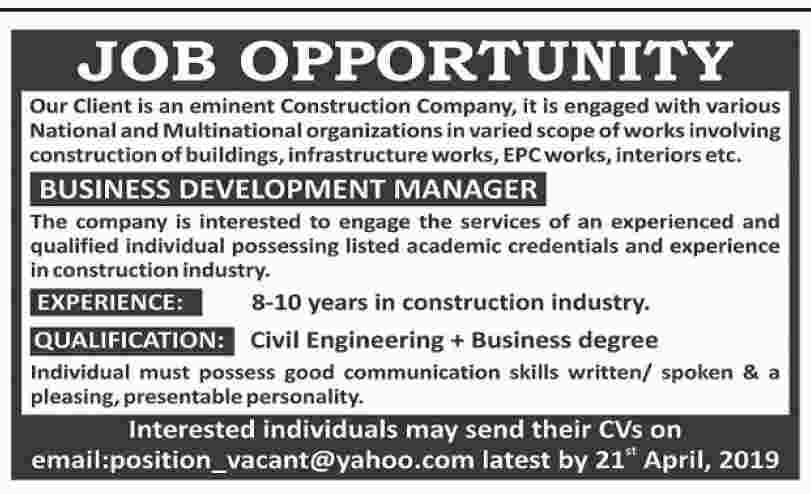 Jobs In Eminent Construction Company 2019