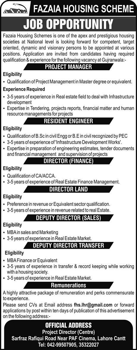 Jobs In Fazaia Housing Scheme Lahore 25 Mar 2018