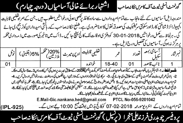 Jobs In Government Institute Of Commerce 20 Jan 2018