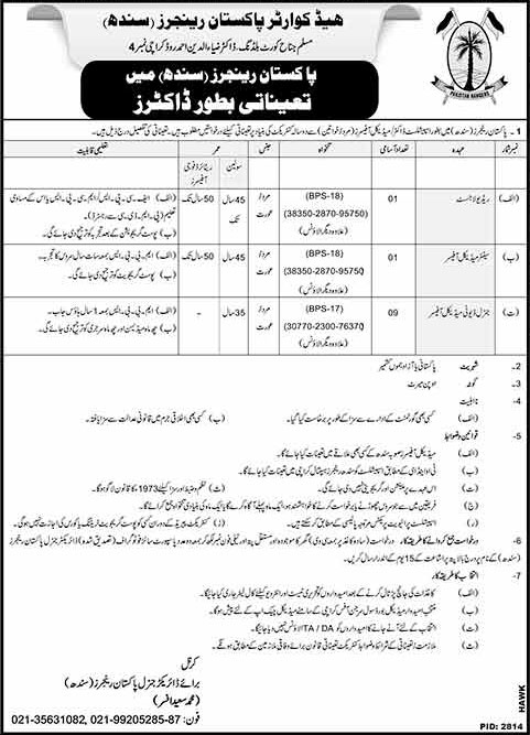 Jobs in Headquarter Pakistan Rangers Sindh 30 Jan 2018