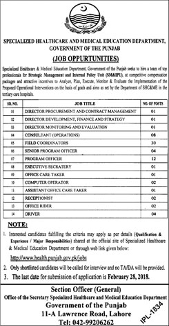 Jobs in Health And Education Department Of Govt Of Punjab 12 Feb 2018