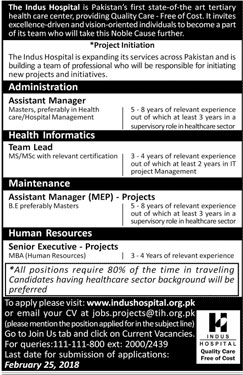 Jobs in Indus Hospital in Lahore 11 Feb 2018