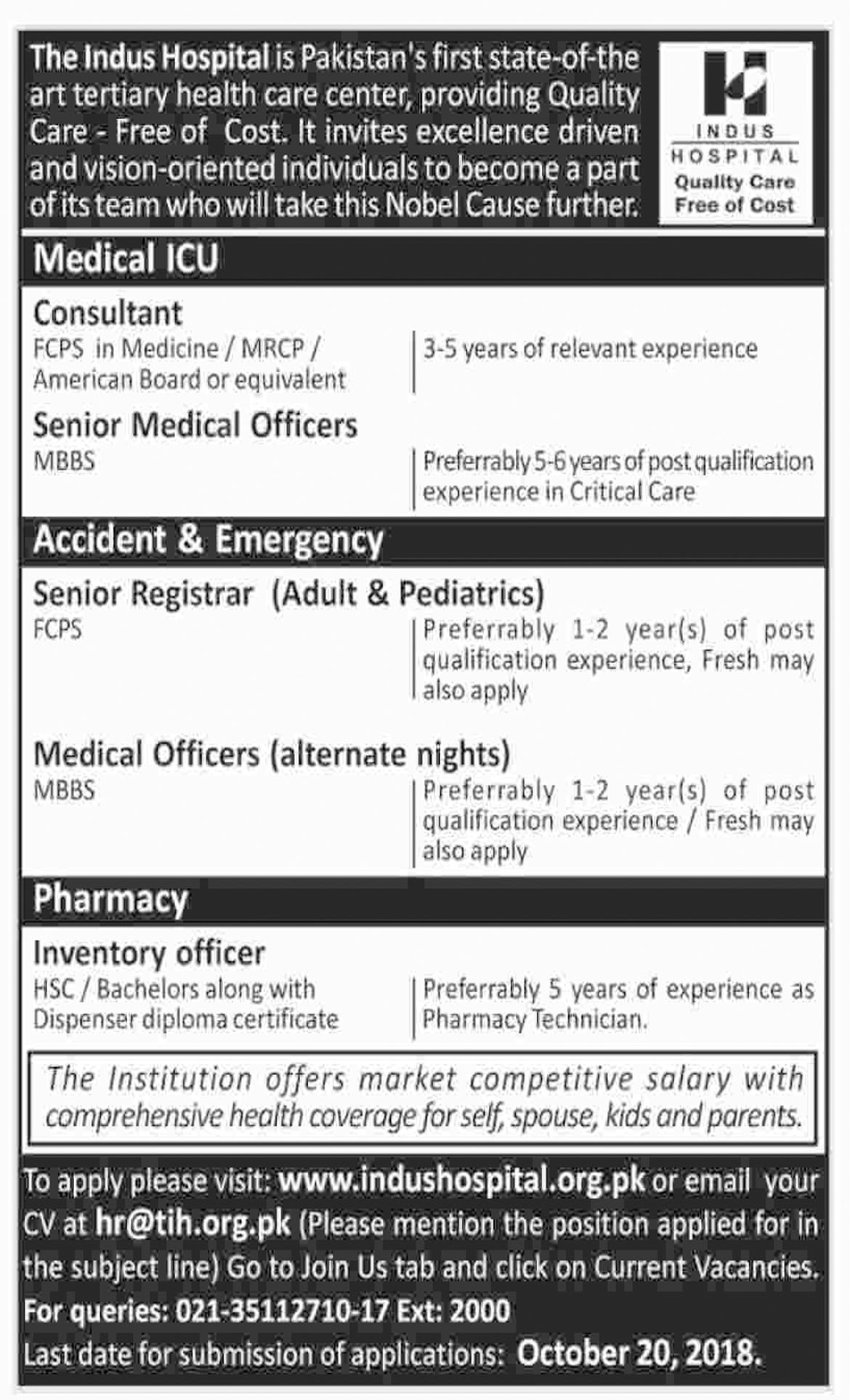 Jobs In Indus Hospital Karachi 09 Oct 2018