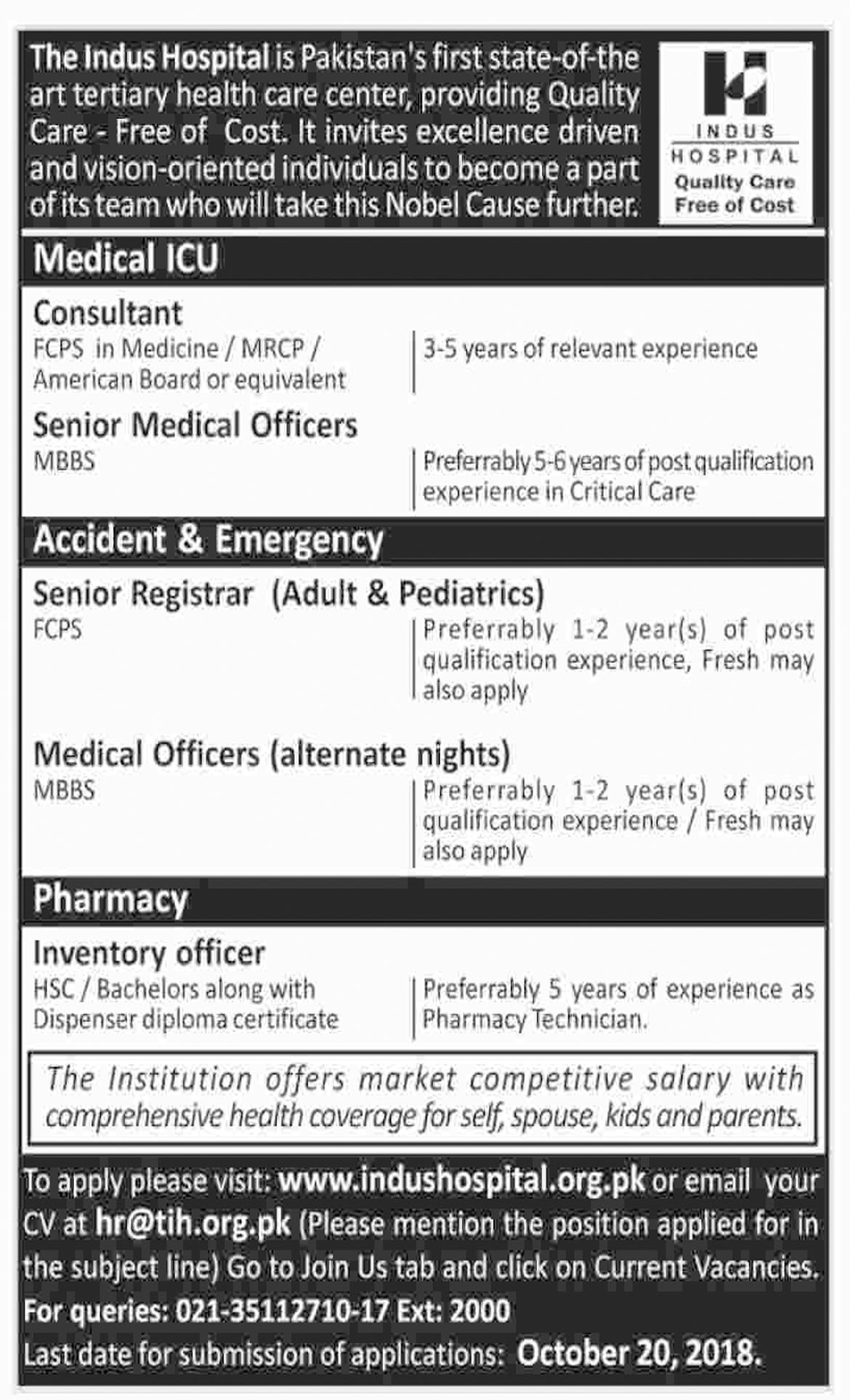 Jobs In Indus Hospital Karachi 10 Oct 2018