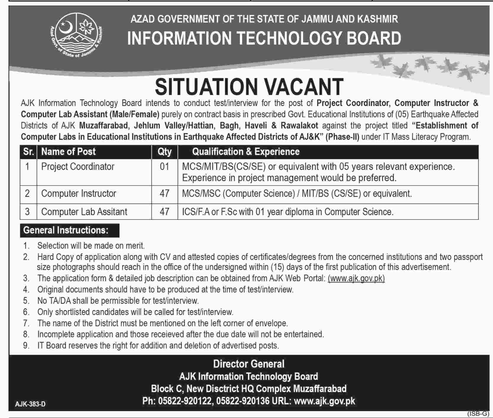 Jobs In Information And Technology Board Jammu And Kashmir 14 Apr 2018
