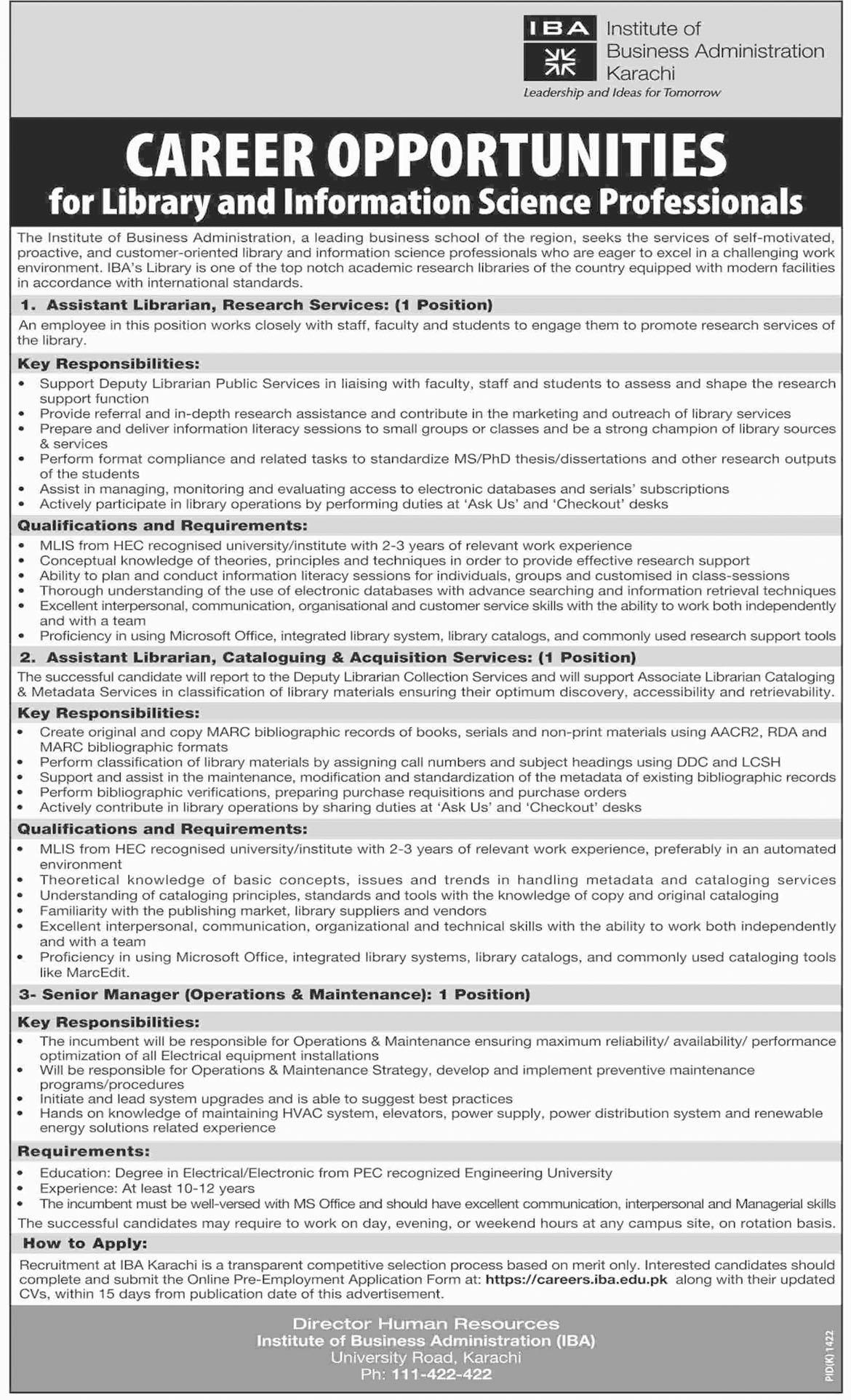 Jobs In Institute Of Business Administration Karachi 19 Oct 2018