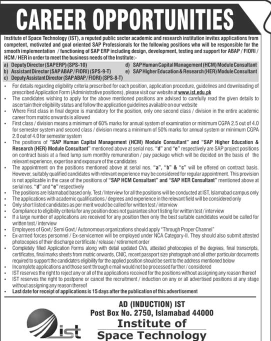 Jobs in Institute of Space Technology 24 June 2018