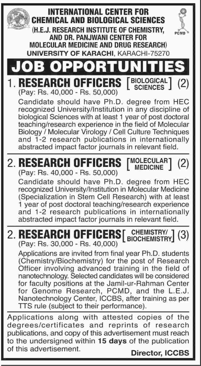 Jobs In International Center For Chemical And Biological Sciences 23 Feb 2018