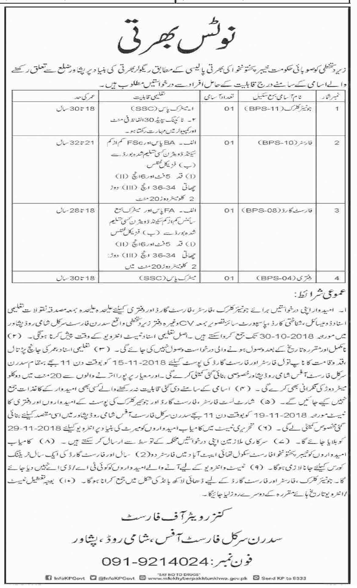  Jobs In Junior Clerk, Formen Required In Peshawar 16 Oct 2018