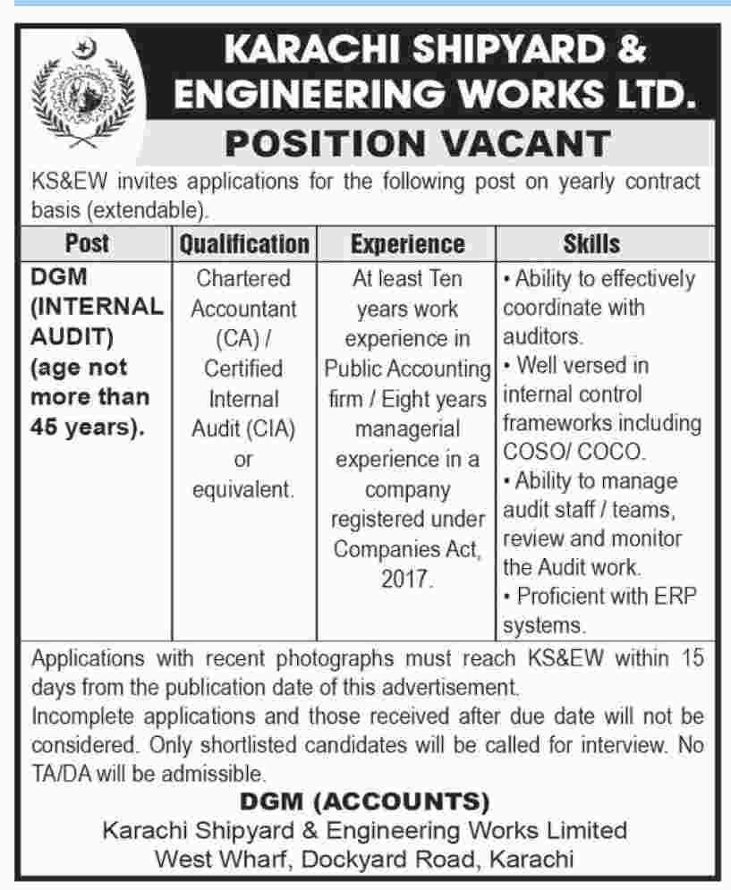 Jobs in Karachi Shipyard & Engineering Works Ltd 20 May 2018