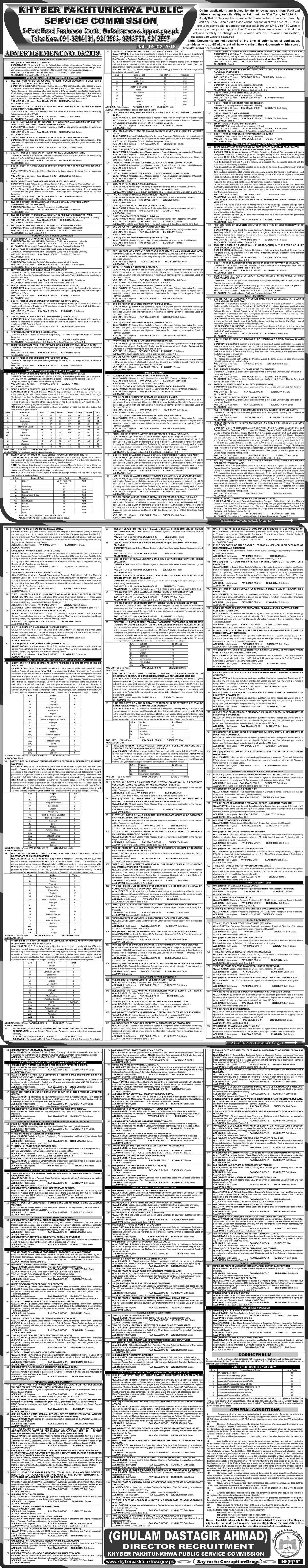 Jobs In Khyber Pakhtunkhawa Public Service Commission 12 Feb 2018