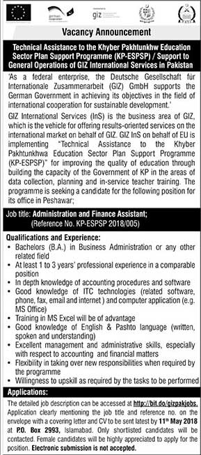 Jobs in KPK Education Sector Plan Support Programme 27 April 2018