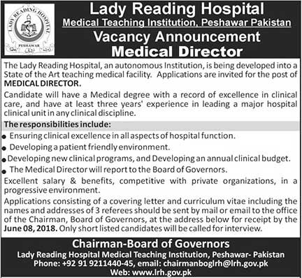 Jobs in Lady Reading Hospital Medical Teaching Institute Peshawar 24 May 2018