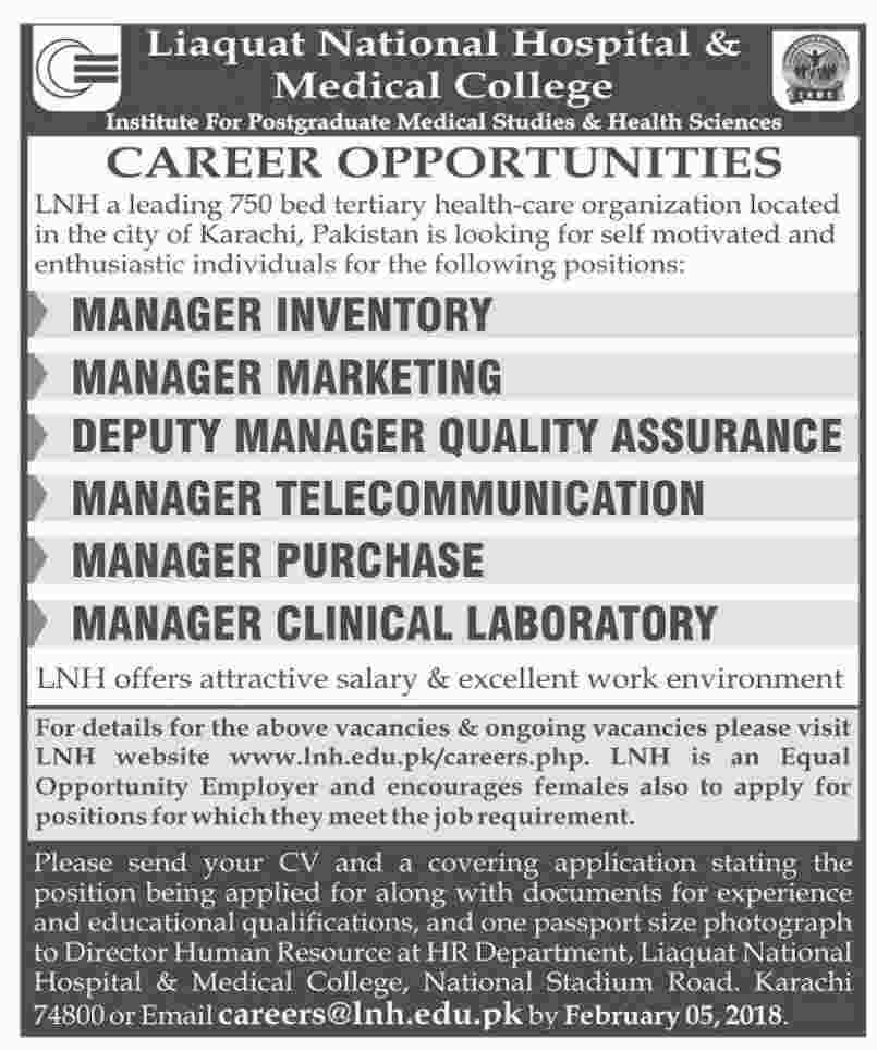 Jobs In Liaquat National Hospital & Medical College 29 Jan 2018
