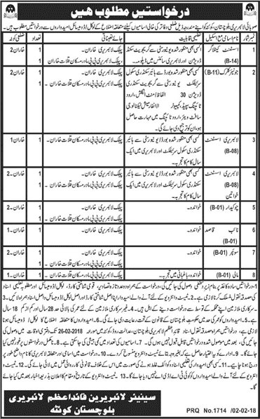 Jobs In Library Of Balochistan District 03 Feb 2018