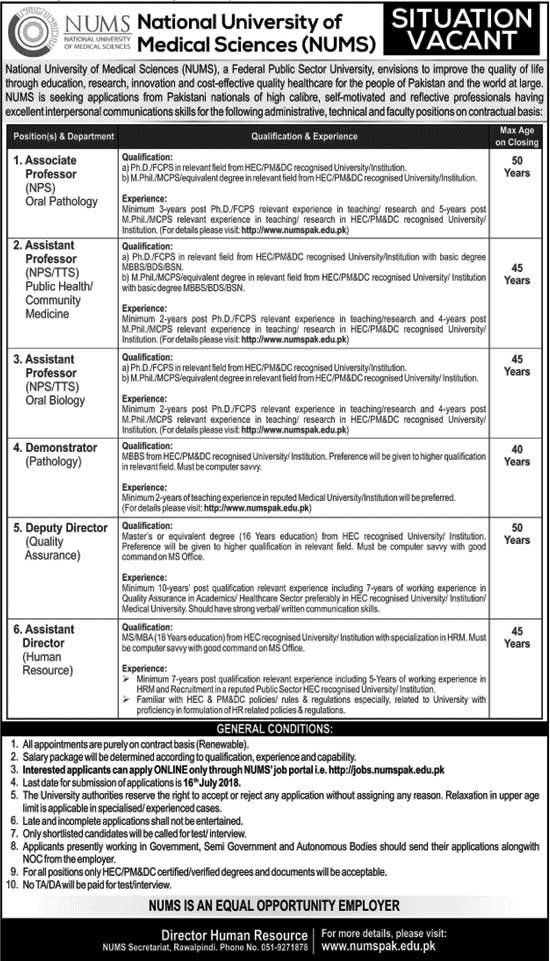 Jobs in Medical University of Medical Science 01 July 2018