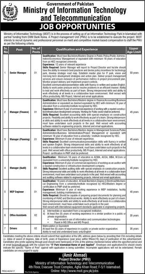 Jobs in Ministry of Information and Technology and Telecommunication 25 Feb 2018