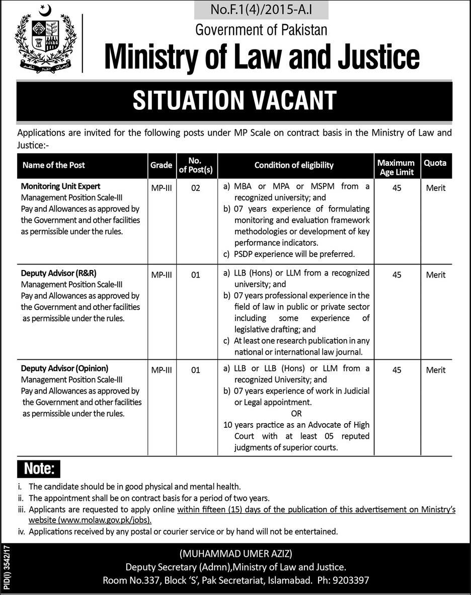 Jobs In Ministry Of Law And Justice 09 Jan 2018