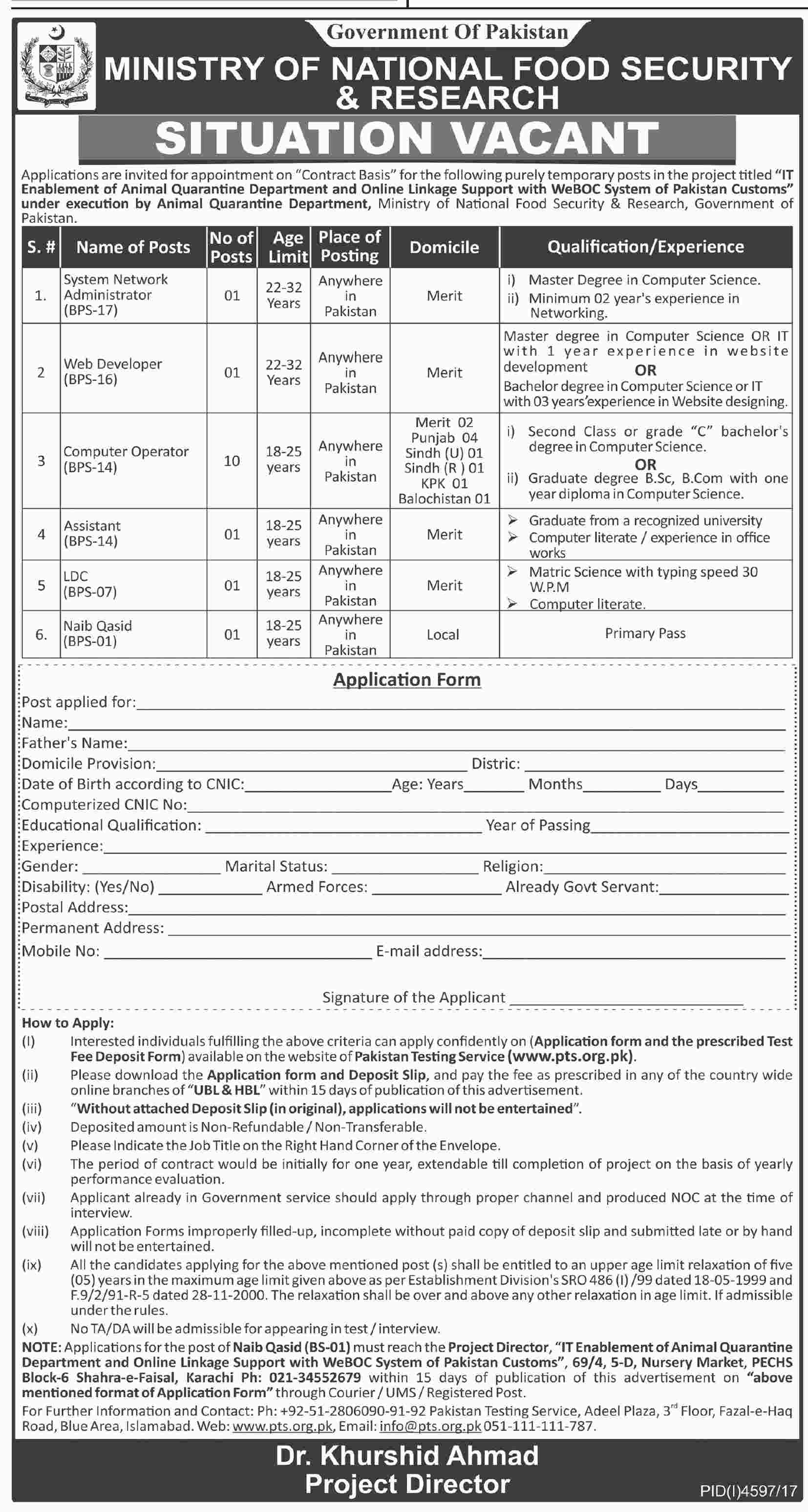 Jobs in Ministry of National Food Security and Research 25 Feb 2018