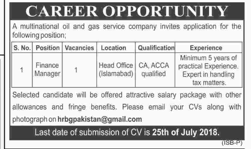 Jobs in Multinational Oil & Gas Service Company 14 July 2018