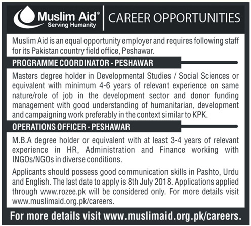 Jobs in Muslim Aid 24 June 2018