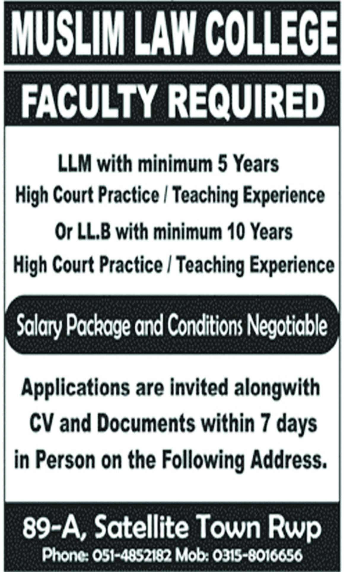Jobs In Muslim Law College 05 Sep 2018