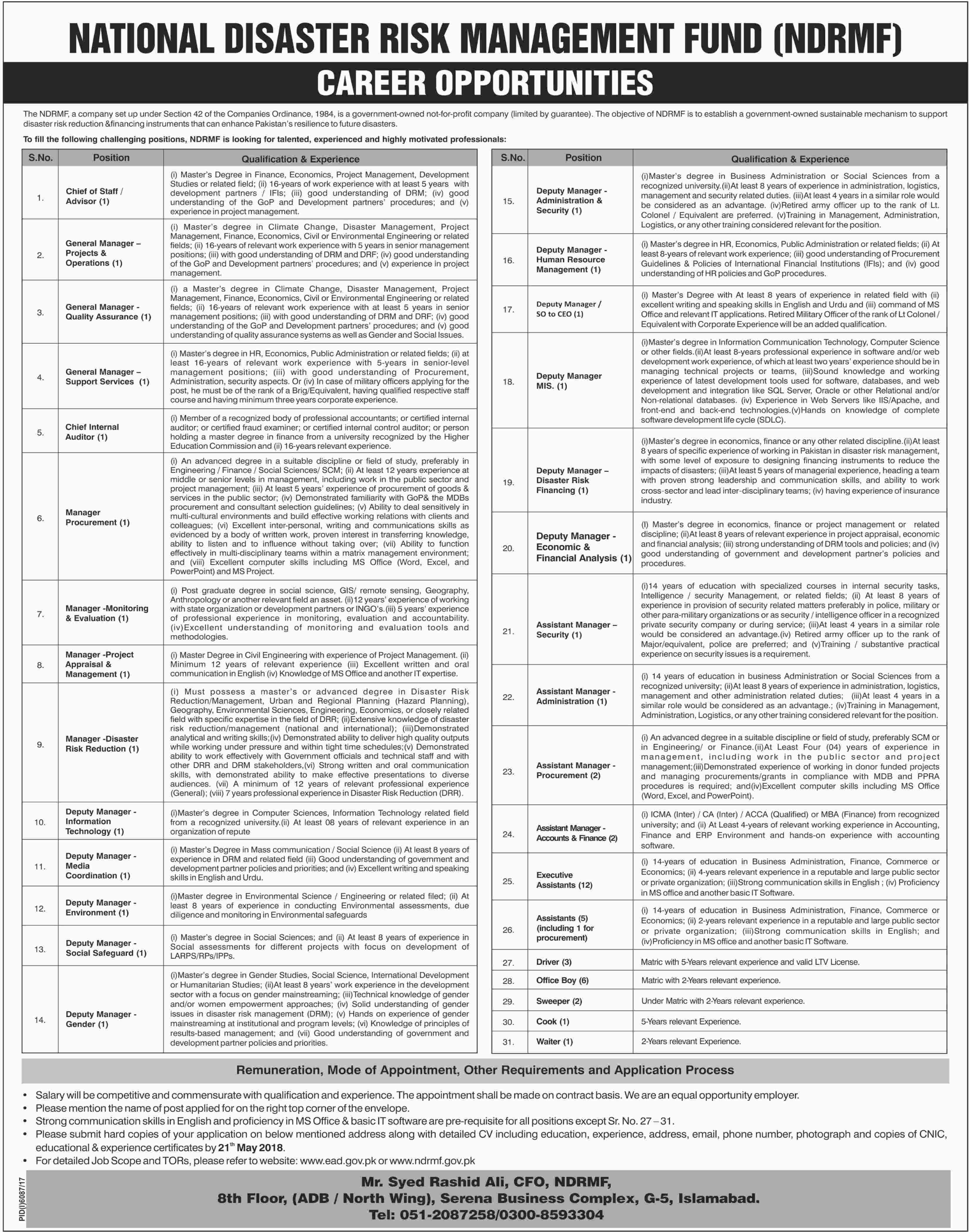 Jobs in National Disaster Risk Management Fund 05 May 2018