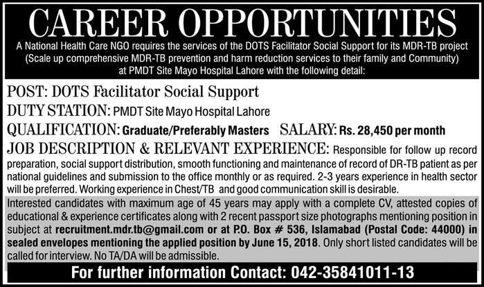Jobs in National Healthcare NGO Lahore 08 June 2018