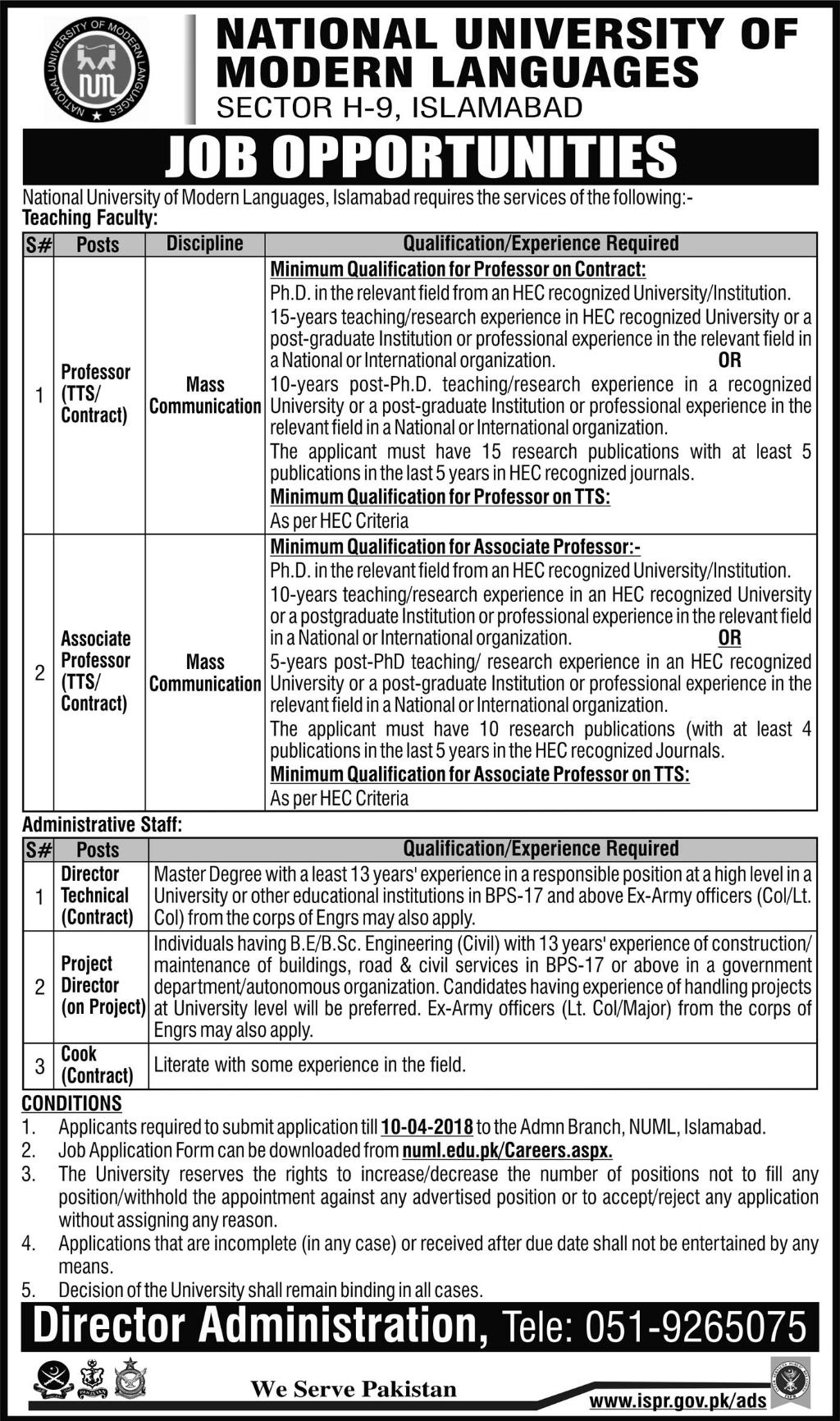 Jobs In National University Of Modern Languages 28 Mar 2018