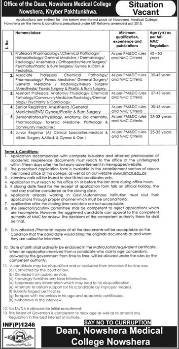 Jobs in Nowshera Medical College 14 March 2018